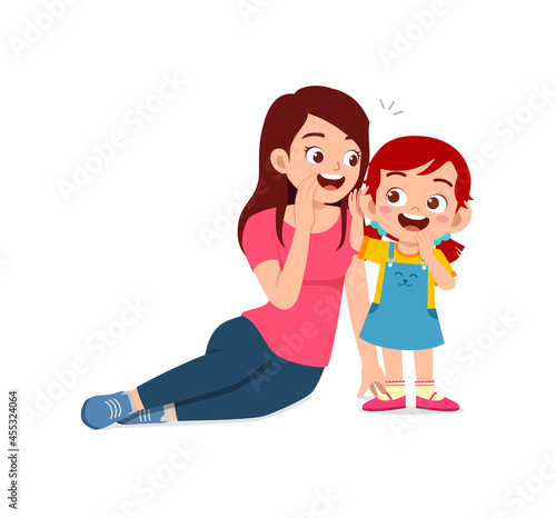 young woman whisper secret with cute little girl