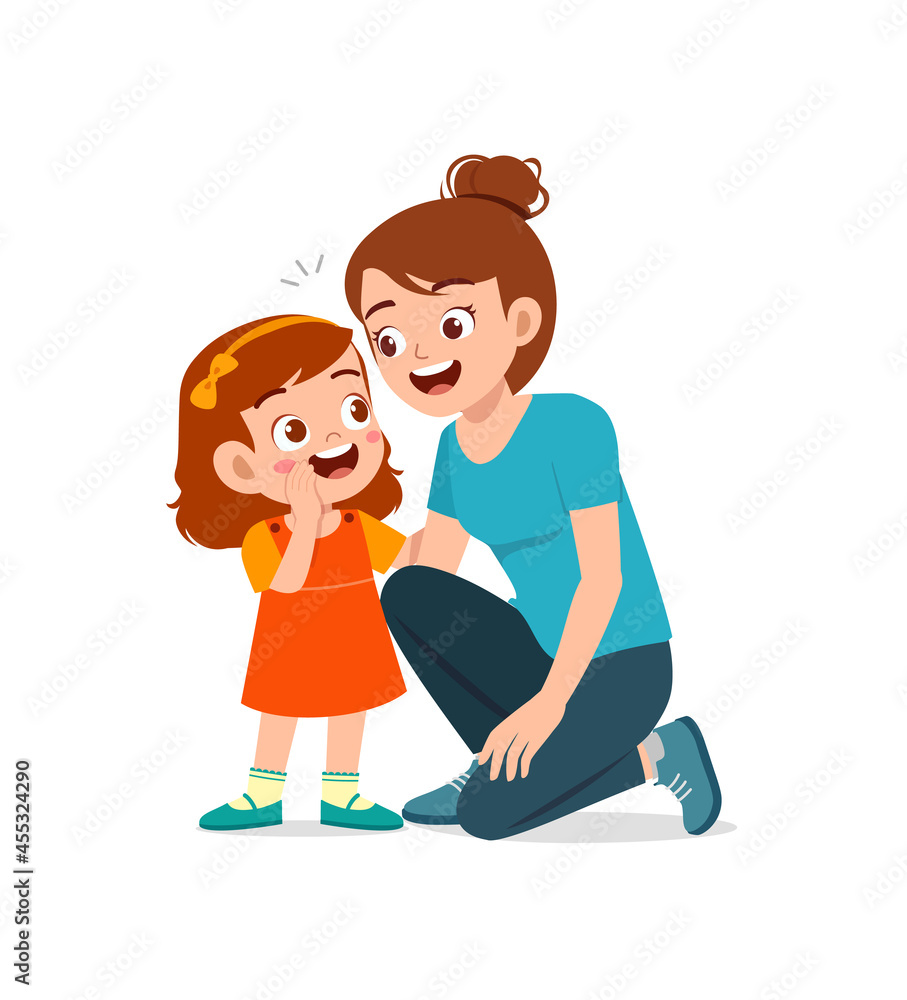 young woman whisper secret with cute little girl young woman whisper secret with cute little girl