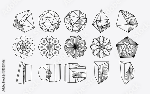 Vector abstract modern geometric icon set in trendy linear style. Minimal geometric concepts and badges. Best for identity and logotypes. Simple shape.