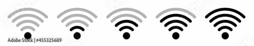 Wi-Fi wireless signal icon set. Wi-Fi Icon set symbol. Technology Wi-Fi Different levels of communication. Wi-Fi button. Vector illustration.