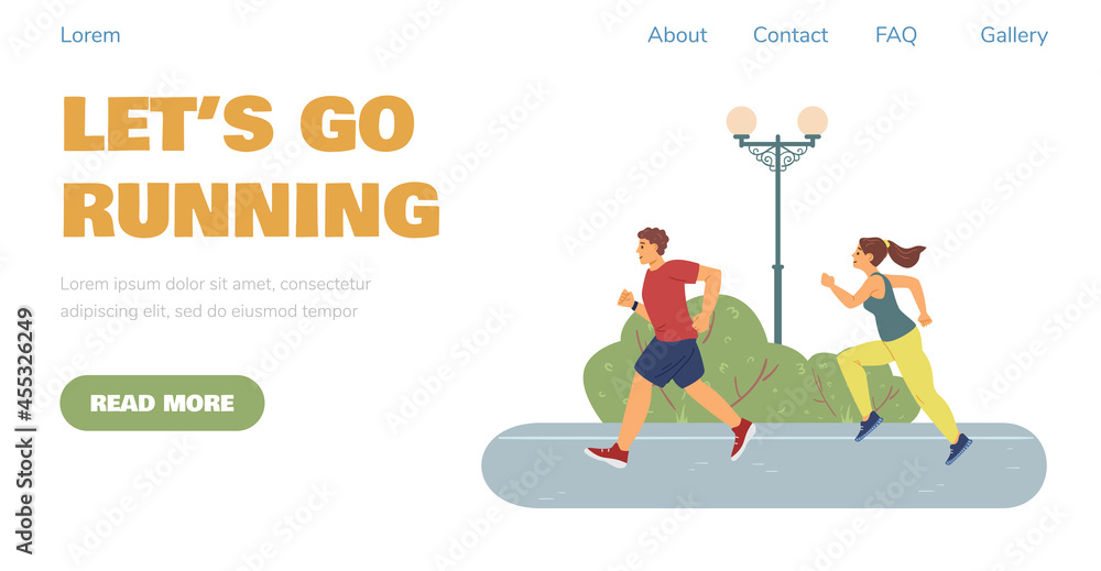 Lets go running website with running sportive people, flat vector illustration. Lets go running website with running sportive people, flat vector illustration.