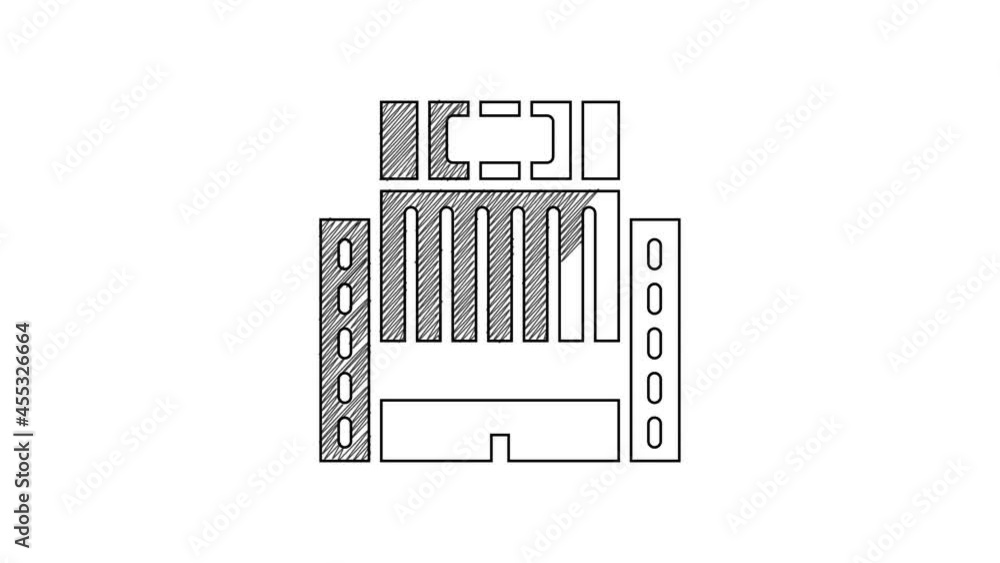 Black line Hotel Ukraina building icon isolated on white background. 4K Video motion graphic animation Black line Hotel Ukraina building icon isolated on white background. 4K Video motion graphic animation