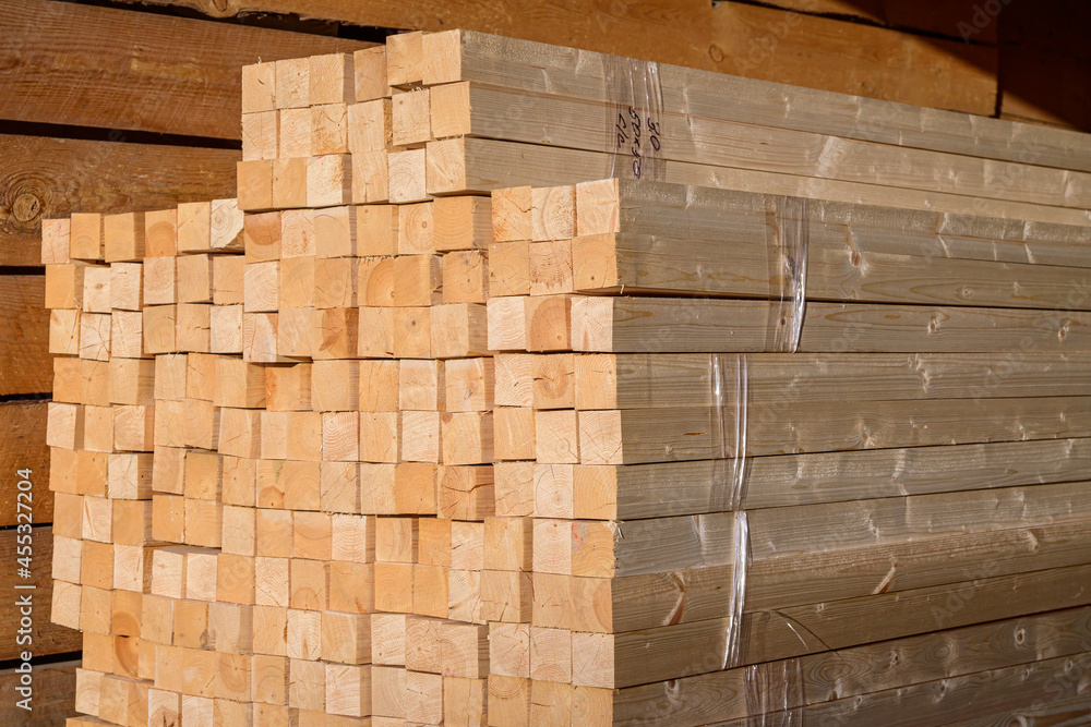 Obraz premium Timber in stacks, construction materials industry