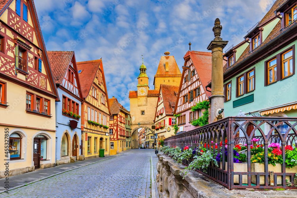 Rothenburg, Germany. Medieval town of Rothenburg ob der Tauber on a summer morning.