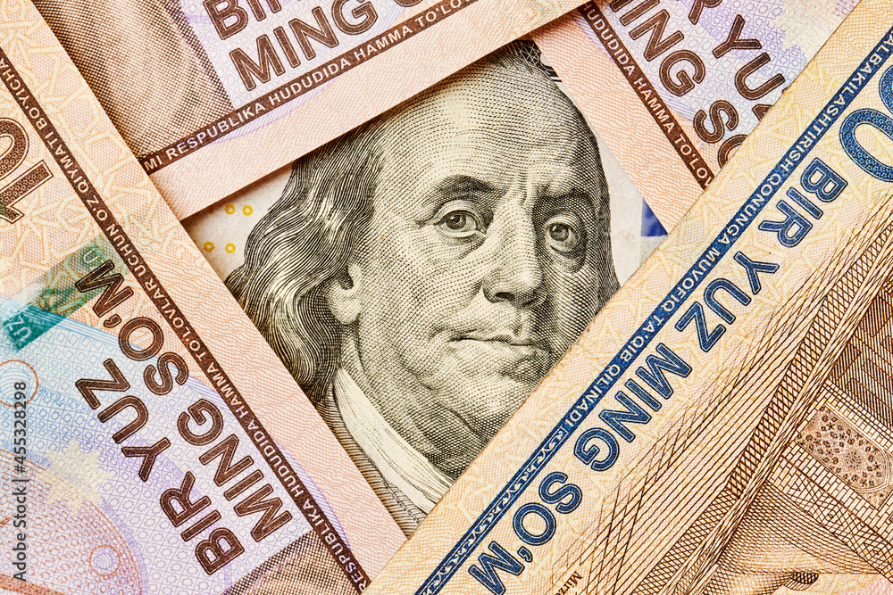 US Dollar Banknote And Uzbek Sums Concept Of Exchange Rate Uzbek Sum us-dollar-banknote-and-uzbek-sums-concept-of-exchange-rate-uzbek-sum