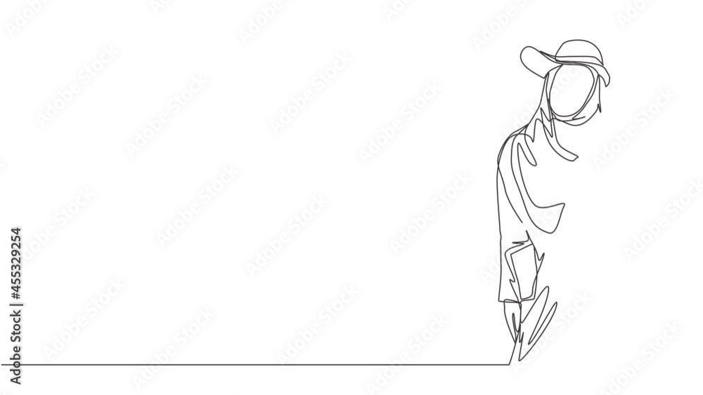 Self drawing animation of single line draw happy beauty muslimah wearing cute hat and pose nicely. Beautiful Asian woman model in hijab fashion concept continuous line draw. Full length animated. Self drawing animation of single line draw happy beauty muslimah wearing cute hat and pose nicely. Beautiful Asian woman model in hijab fashion concept continuous line draw. Full length animated.