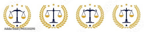 Scale icon set, justice scales symbol, law scale logo, Vector illustration