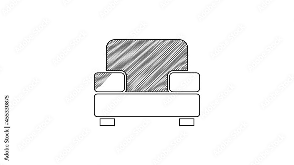 Black line Armchair icon isolated on white background. 4K Video motion graphic animation Black line Armchair icon isolated on white background. 4K Video motion graphic animation
