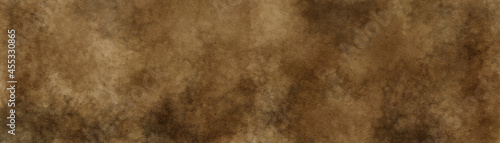 Old dark brown paper parchment background design with distressed vintage stains and ink spatter and elegant antique beige color. 
