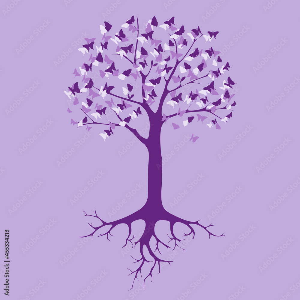 Ilustraci n rbol De Mariposas Morado Fondo Morado Igualdad Feminismo