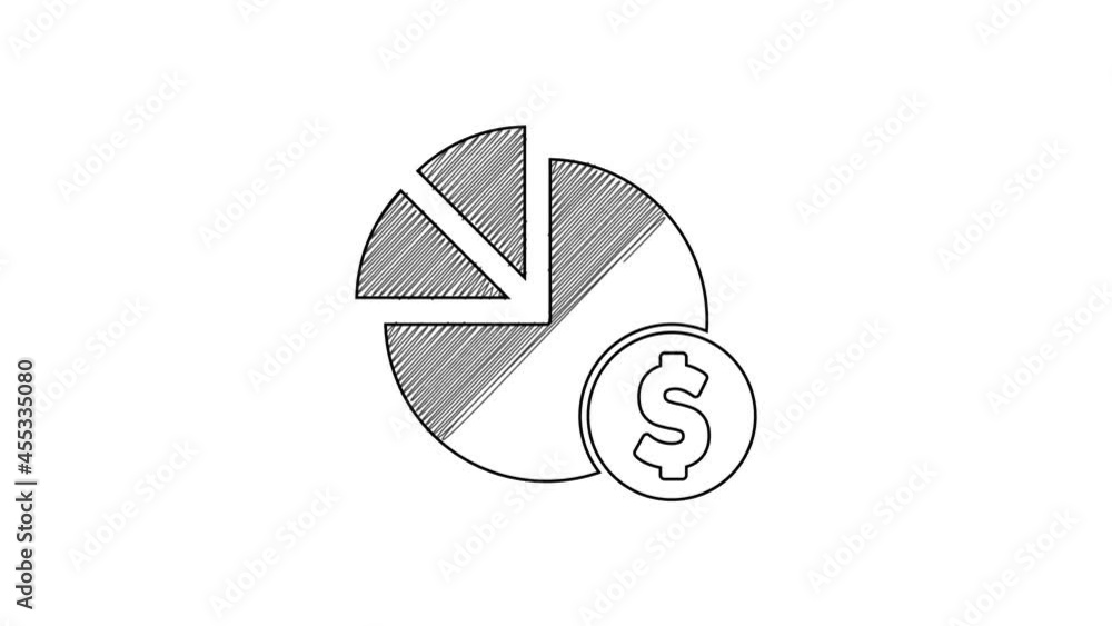 Black line Pie chart infographic and dollar symbol icon isolated on ...
