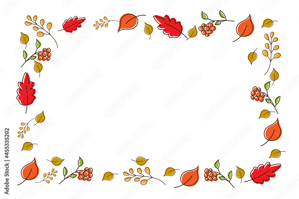 Autumn background. Fall of the leaves. Sketch, doodles, design elements. Vector illustration