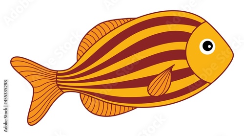 Cute Isolated Tropical Colourful Fish. Vector Orange Fish