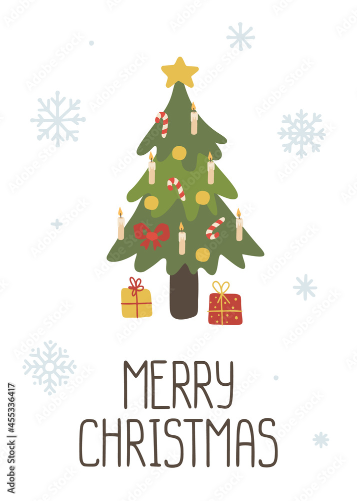 Fototapeta premium Christmas tree vector art. Print for for wall art, apparel, card, textile, fabric, stationery.