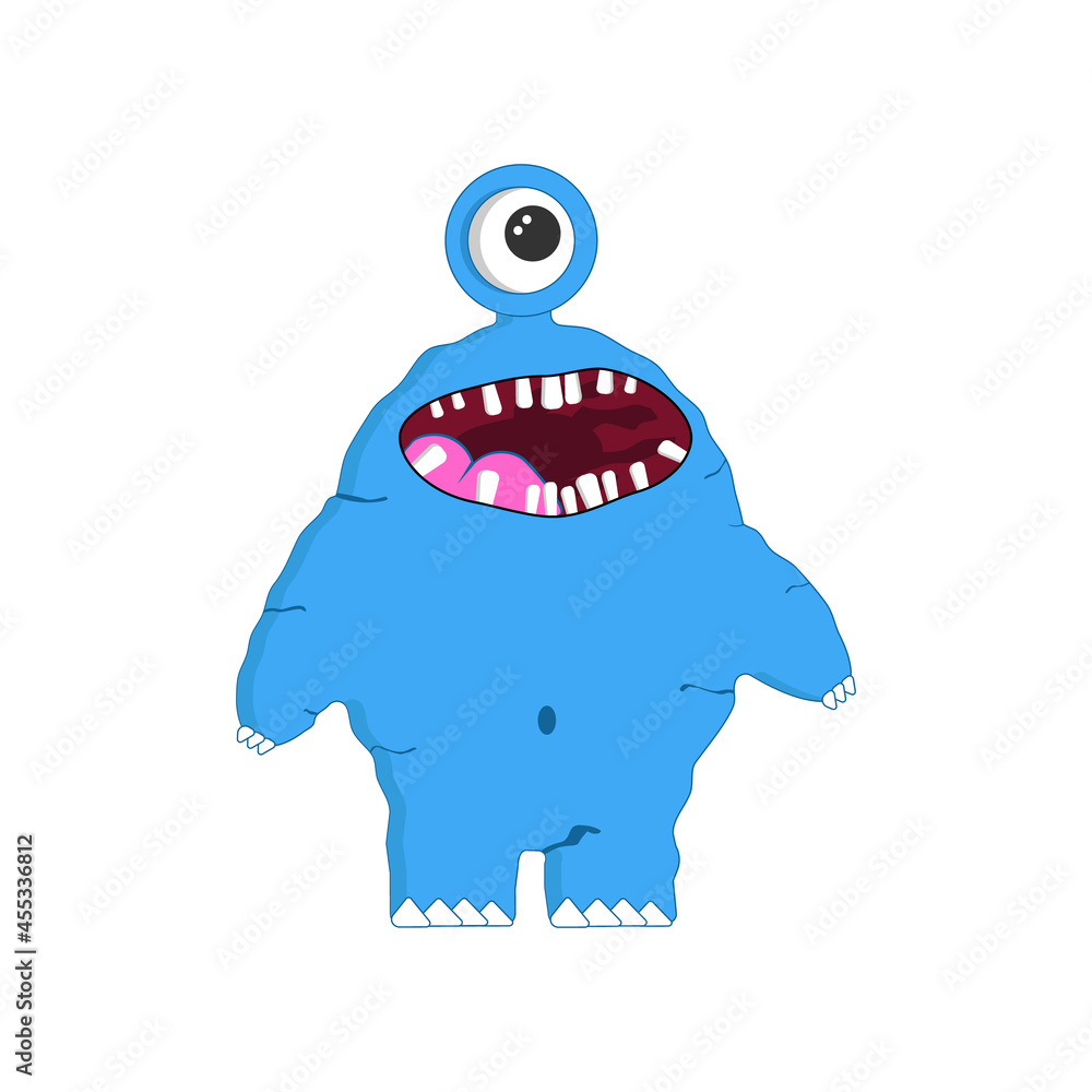 Funny cartoon furry blue monster with a smile, vector illustration
