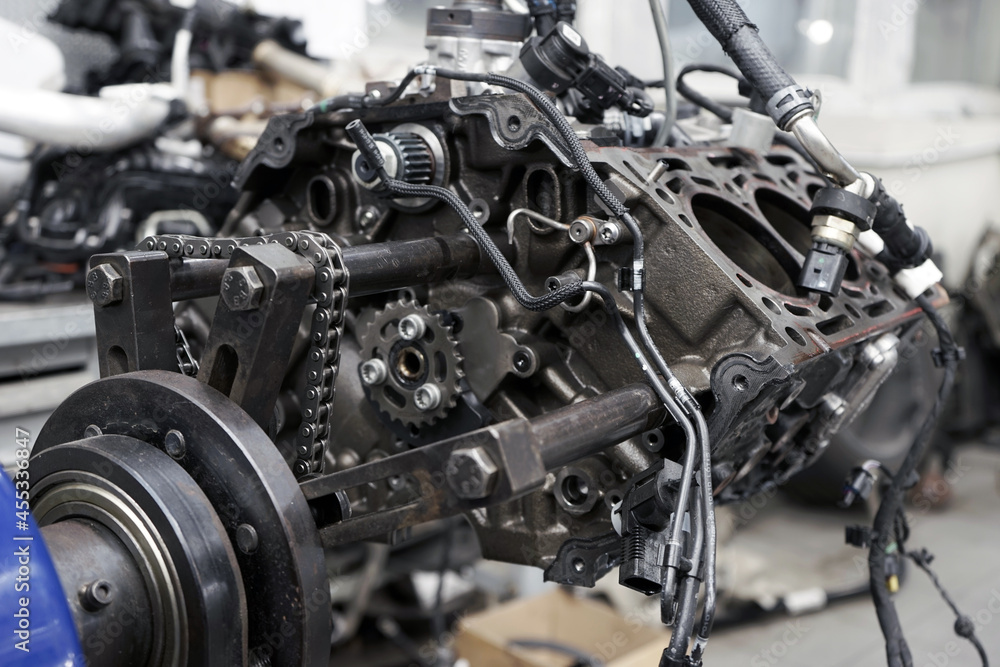 Russian Car Rear Engine Moscow Russia - September 2021: The engine of a modern car is mounted ...