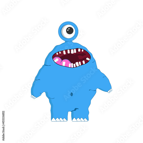 Obraz na płótnie Funny cartoon furry blue monster with a smile, vector illustration w salonie