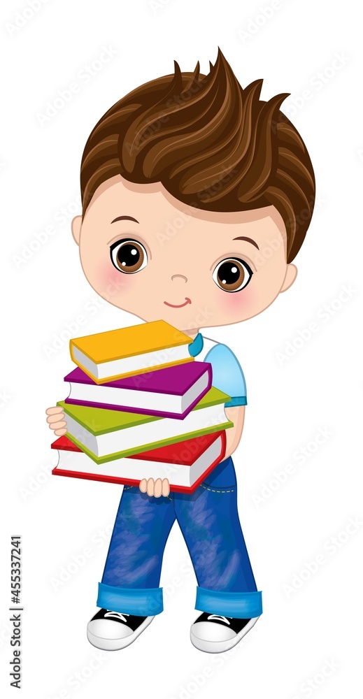 Cute School African American Boy Holding Books. Vector School Black Boy Cute School African American Boy Holding Books. Vector School Black Boy