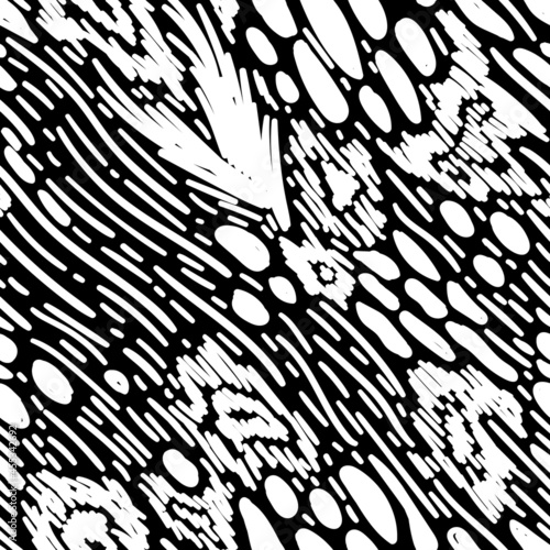 Black seamless background with white stripes and spots