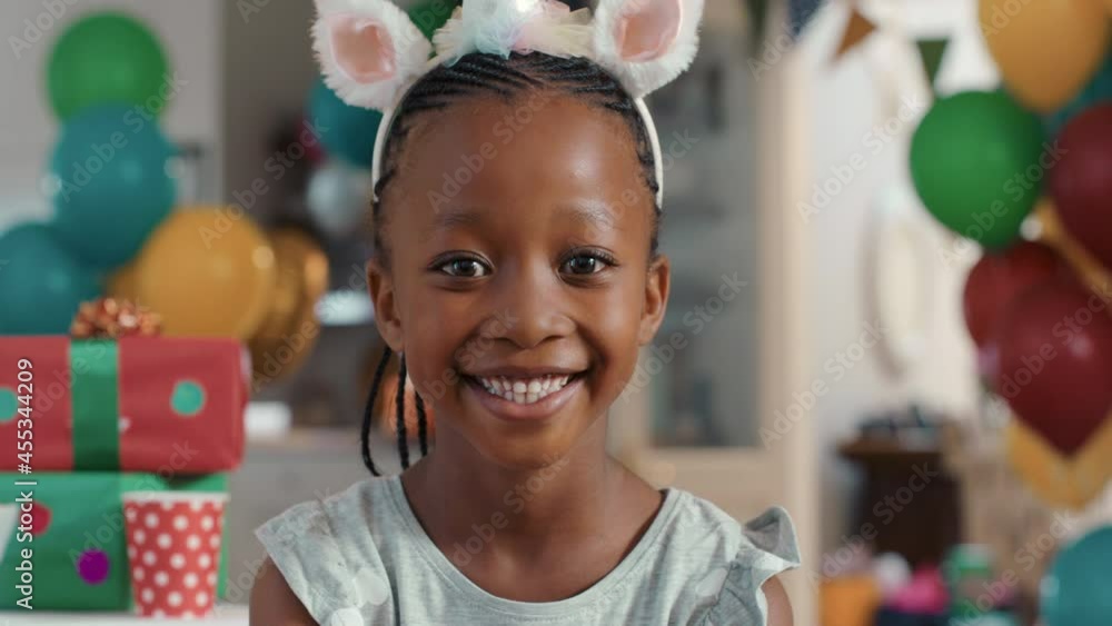 portrait little african american girl birthday party child smiling ...