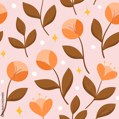 Cute vector floral seamless pattern with butterflies. Colorful flowers background. Trendy repeat texture for fashion print, wallpaper or fabric.