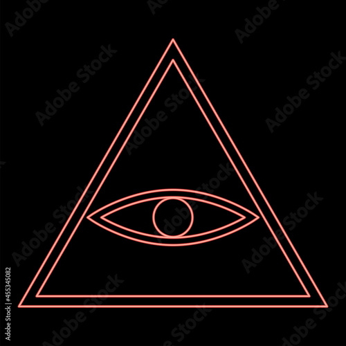 Neon all seeing eye symbol red color vector illustration flat style image