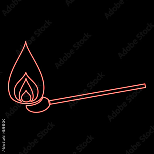 Neon burning match red color vector illustration flat style image
