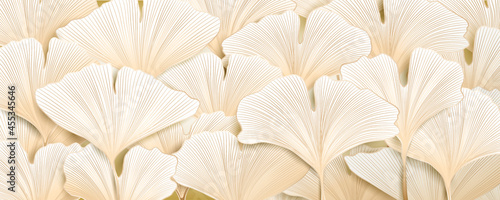 Beautiful abstract background with golden ginkgo leaves for packaging design, social media banners.