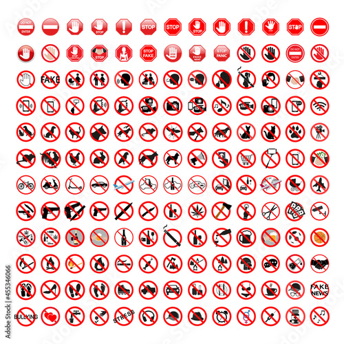 Illustration set of various prohibition signs