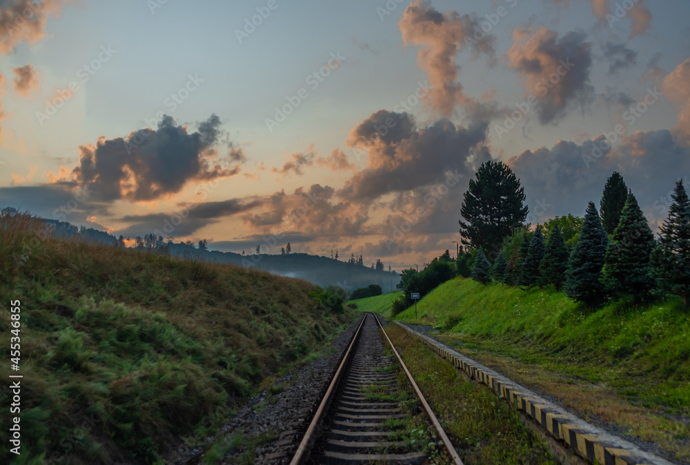 Sunrise in station Michalova in central Slovakia in summer beautiful morning Sunrise in station Michalova in central Slovakia in summer beautiful morning