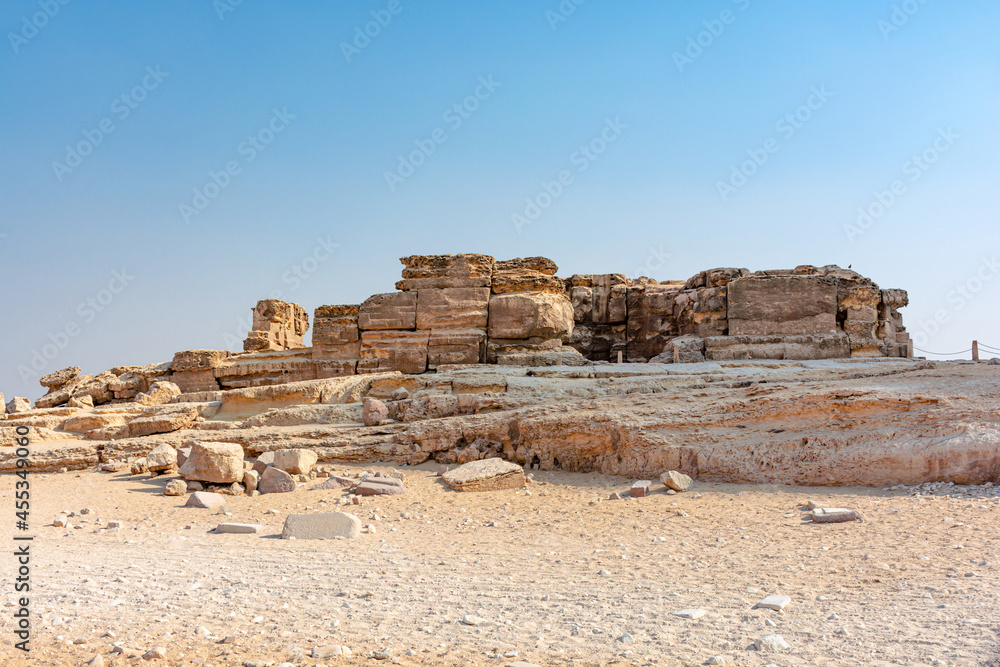 Egypt, ancient buildings in the sands of the Giza valley,