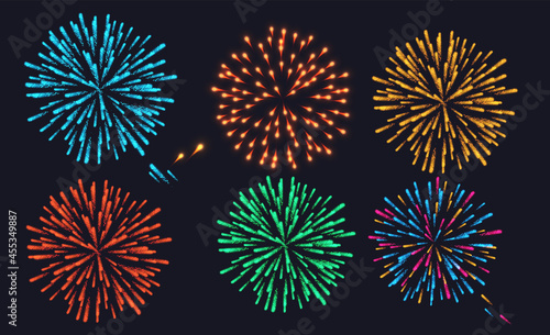 Firework Sparkling Pictograms set against black background abstract vector isolated illustration