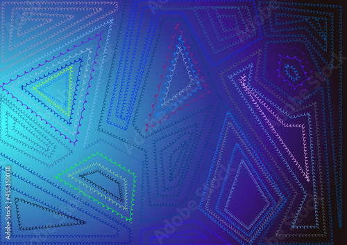 Curly lines on a blue gradient background. Colors: blue, dark blue, purple, black, green, pink. Meant as a blue background. 