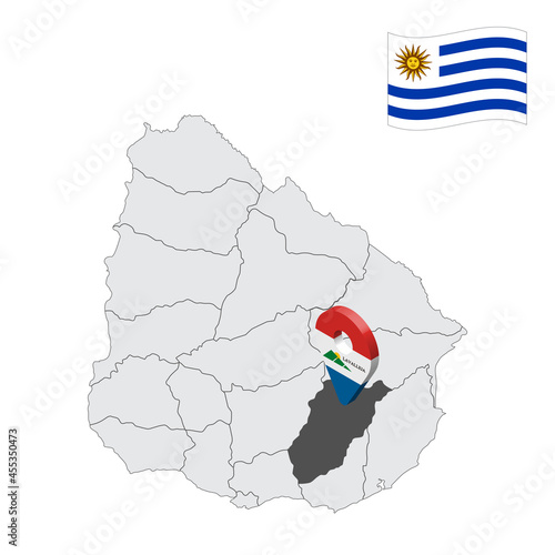 Location Lavalleja Department  on map Uruguay. 3d location sign similar to the flag of  Lavalleja Department. Quality map  with  regions of Uruguay for your design. EPS10