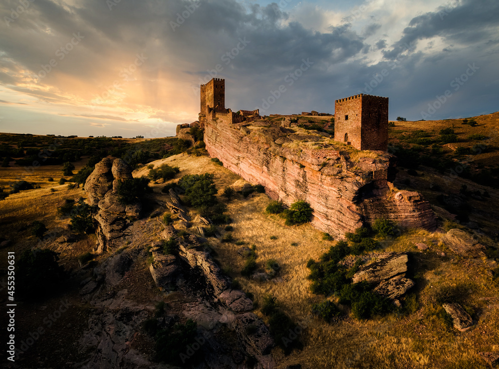 aerial drone view of a castle in spain aerial drone view of a castle in spain