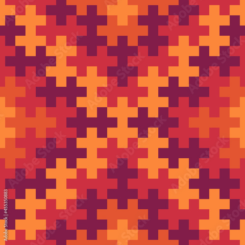 Ethnic backdrop. Mosaic tiles. Folk wallpaper. Seamless pattern. Tribal ornament. Geometric image. Ethnical motif. Surface texture. Textile print. Abstract background. Sayagata vector.