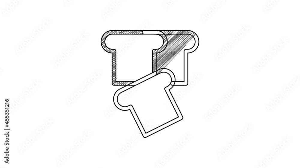 Black line Bread toast for sandwich piece of roasted crouton icon isolated on white background. Lunch, dinner, breakfast snack. 4K Video motion graphic animation Black line Bread toast for sandwich piece of roasted crouton icon isolated on white background. Lunch, dinner, breakfast snack. 4K Video motion graphic animation