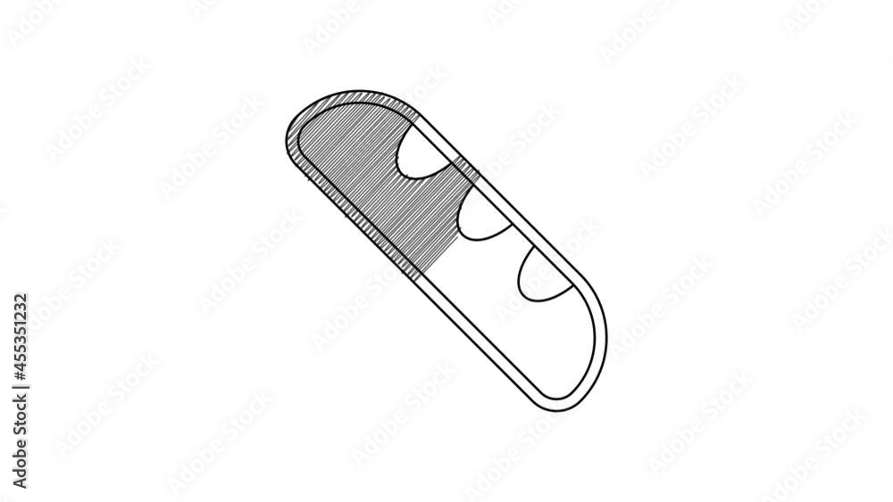 Black line French baguette bread icon isolated on white background. 4K Video motion graphic animation Black line French baguette bread icon isolated on white background. 4K Video motion graphic animation