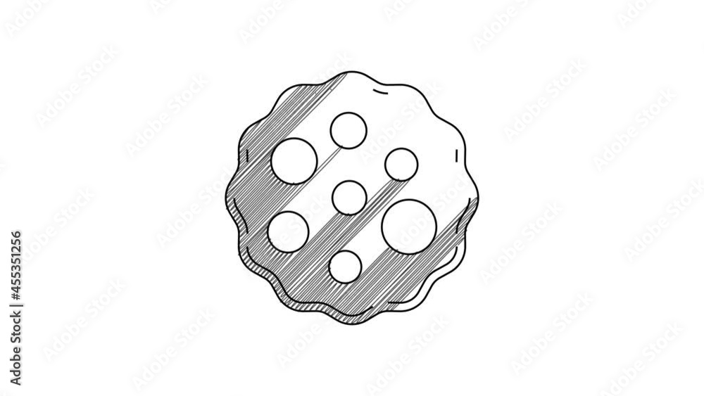 Black line Cookie or biscuit with chocolate icon isolated on white background. 4K Video motion graphic animation Black line Cookie or biscuit with chocolate icon isolated on white background. 4K Video motion graphic animation