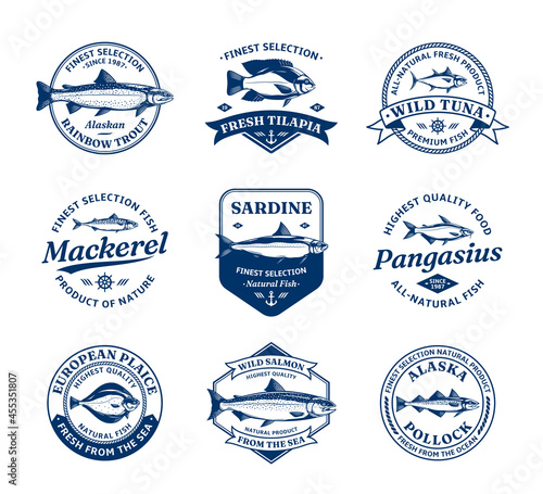 Vector fish logo and fish illustrations for fisheries, seafood markets, packaging and advertising