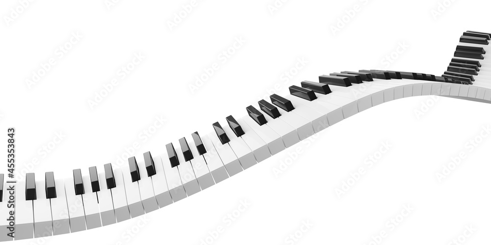 Bend piano or keyboard keys wave or curve isolated on white background Bend piano or keyboard keys wave or curve isolated on white background