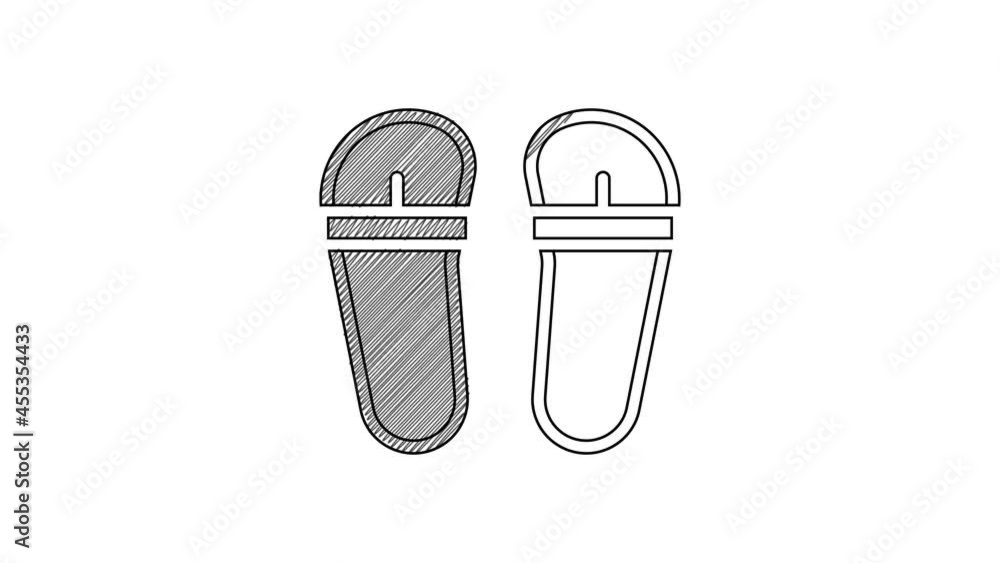 Black line Flip flops icon isolated on white background. Beach slippers sign. 4K Video motion graphic animation Black line Flip flops icon isolated on white background. Beach slippers sign. 4K Video motion graphic animation