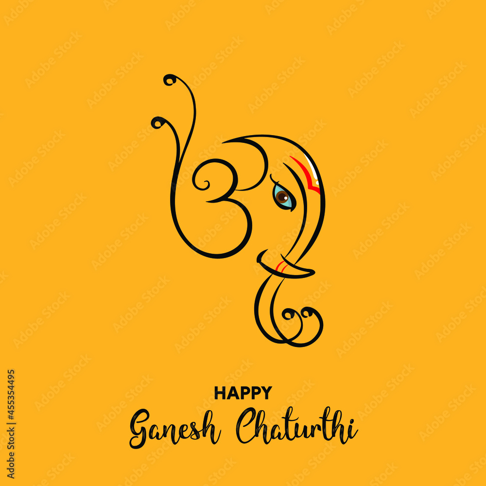 Happy Ganesh Chaturthi vector background. Lord Ganesha line art festival  poster. Stock Vector | Adobe Stock