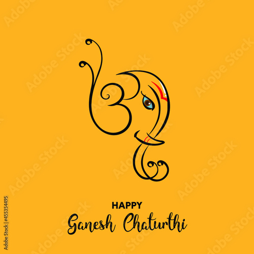 Happy Ganesh Chaturthi vector background. Lord Ganesha line art festival poster.