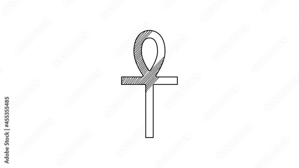 Black line Cross ankh icon isolated on white background. 4K Video motion graphic animation Black line Cross ankh icon isolated on white background. 4K Video motion graphic animation