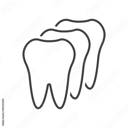 Teeth in a row icon. A simple line drawing of three teeth in a row one after the other. Isolated vector on white background.