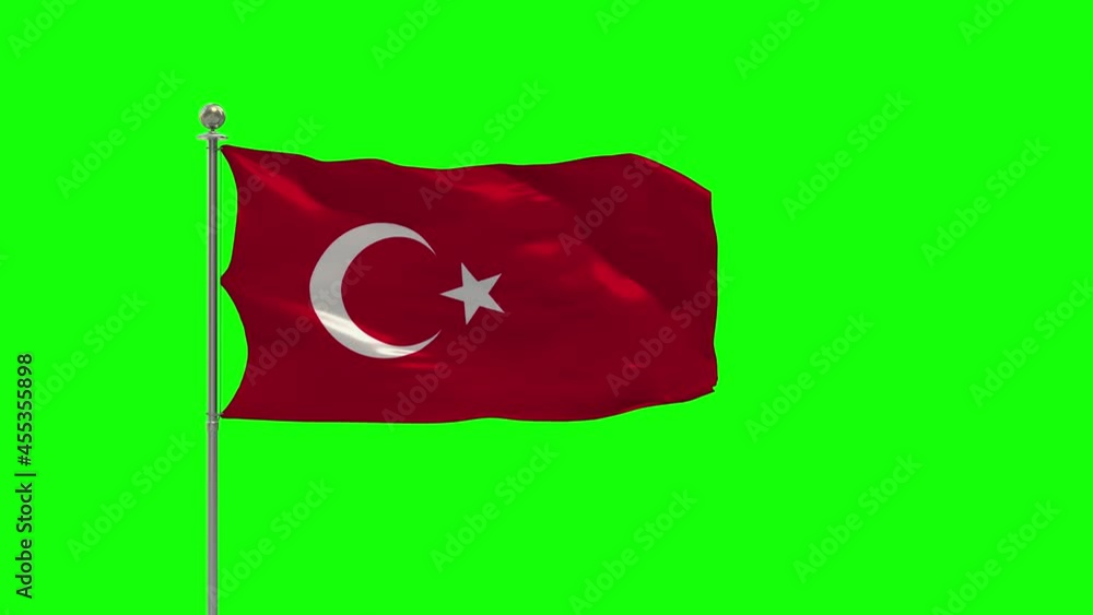 Turkey 3D Illustration of the waving flag On a pole with Chroma Key Turkey 3D Illustration of the waving flag On a pole with Chroma Key