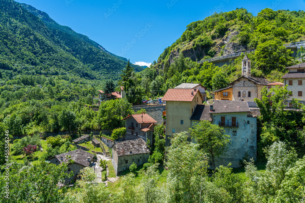 The picturesque village of Exilles, in the Susa Valley. Province of Turin, Piedmont, northern Italy.