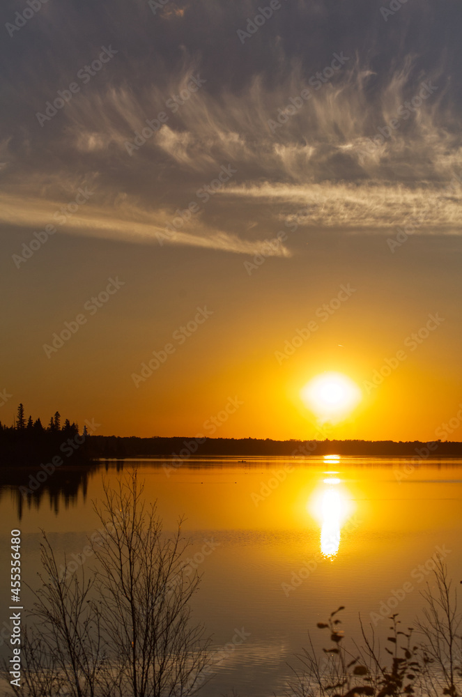 Astotin Lake under the Glow of the Setting Sun