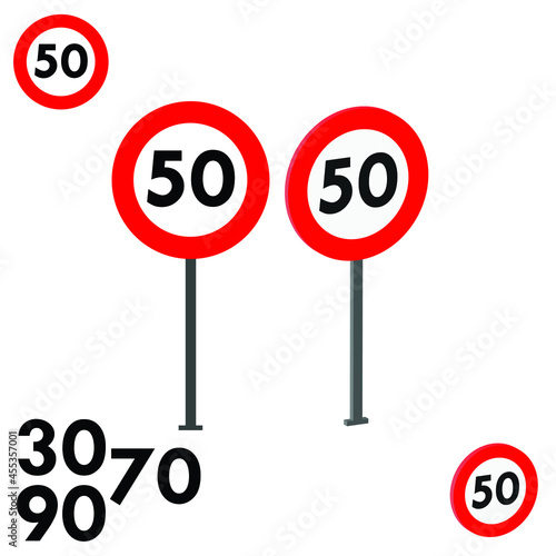Maximum speed sign, traffic signs 3d